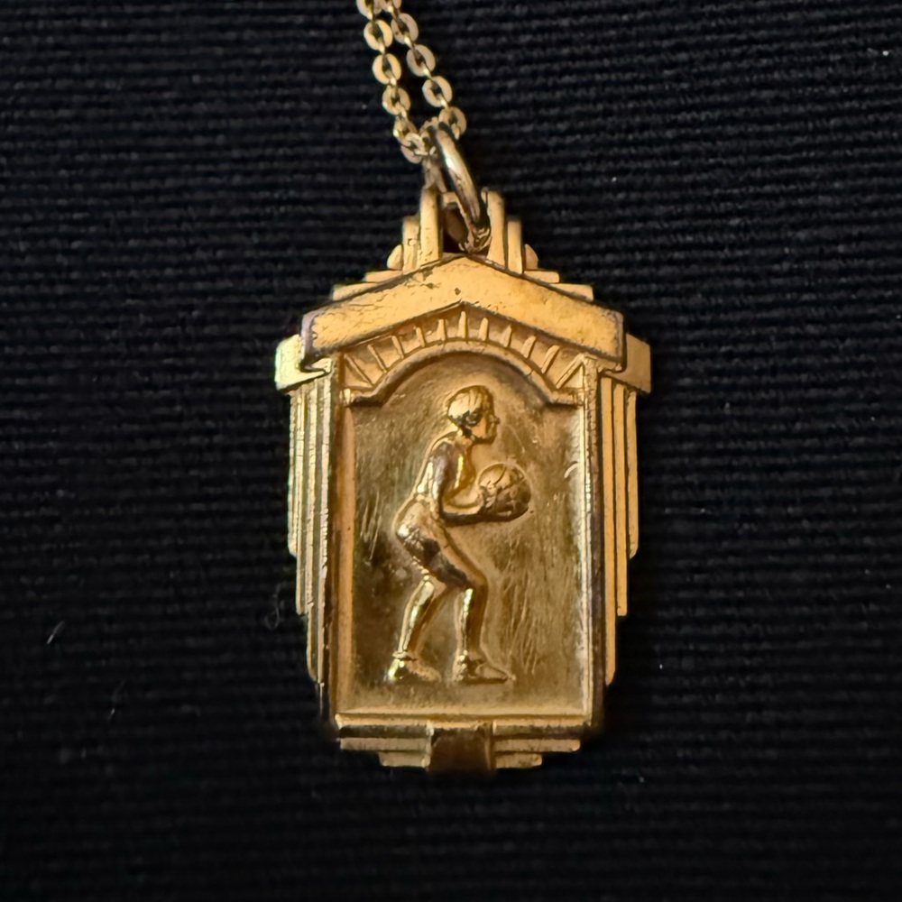 Gold-tone Vintage Style Basketball Player Necklace